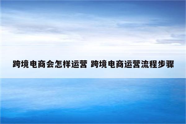 跨境电商会怎样运营 跨境电商运营流程步骤