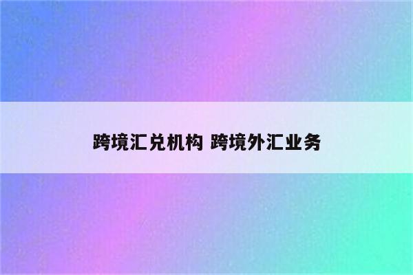 跨境汇兑机构 跨境外汇业务