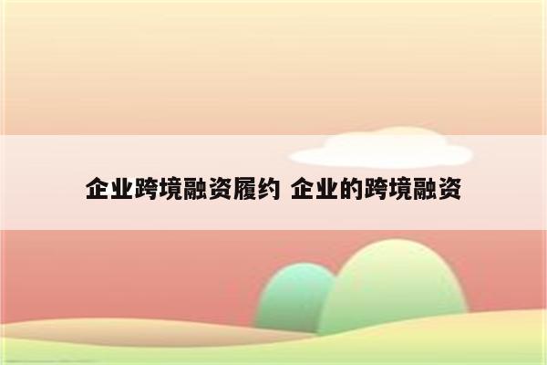 企业跨境融资履约 企业的跨境融资