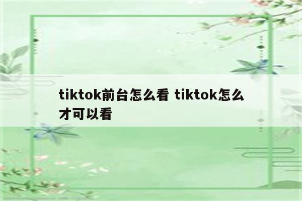 tiktok前台怎么看 tiktok怎么才可以看