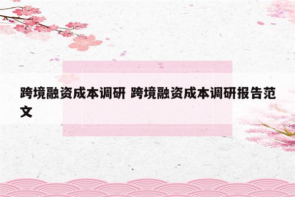 跨境融资成本调研 跨境融资成本调研报告范文