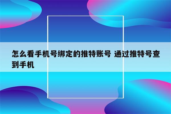 怎么看手机号绑定的推特账号 通过推特号查到手机