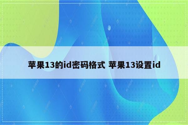 苹果13的id密码格式 苹果13设置id