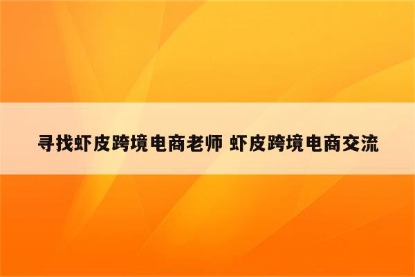 寻找虾皮跨境电商老师 虾皮跨境电商交流