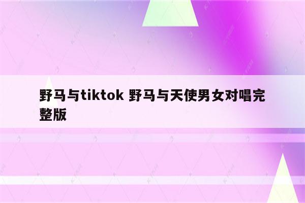 野马与tiktok 野马与天使男女对唱完整版