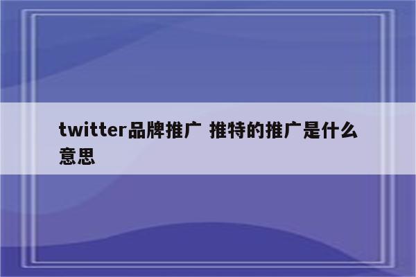 twitter品牌推广 推特的推广是什么意思