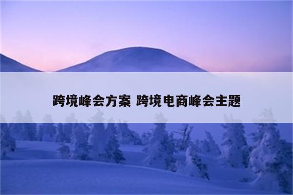 跨境峰会方案 跨境电商峰会主题