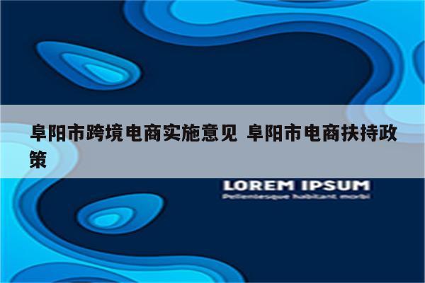 阜阳市跨境电商实施意见 阜阳市电商扶持政策