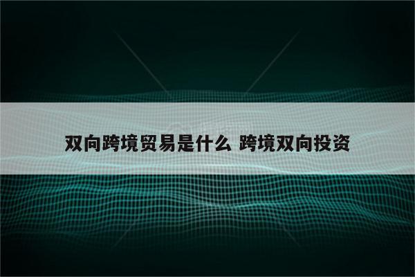 双向跨境贸易是什么 跨境双向投资