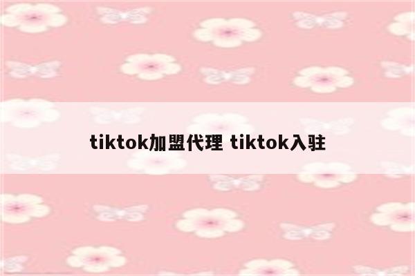 tiktok加盟代理 tiktok入驻