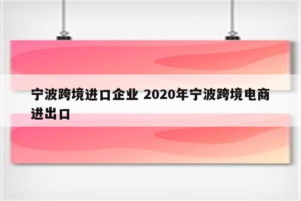 宁波跨境进口企业 2020年宁波跨境电商进出口