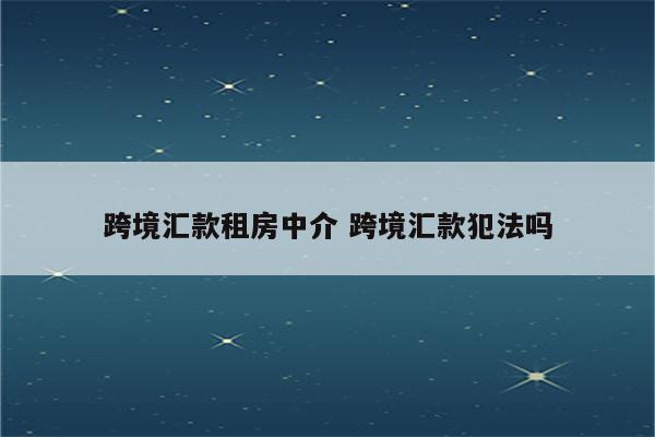 跨境汇款租房中介 跨境汇款犯法吗