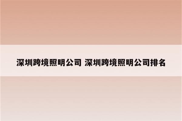 深圳跨境照明公司 深圳跨境照明公司排名