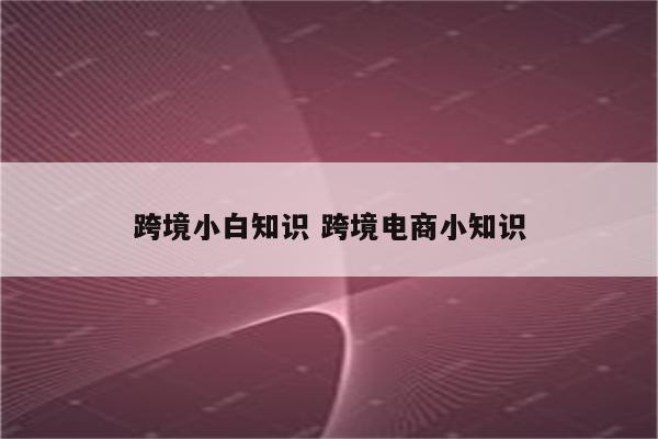 跨境小白知识 跨境电商小知识