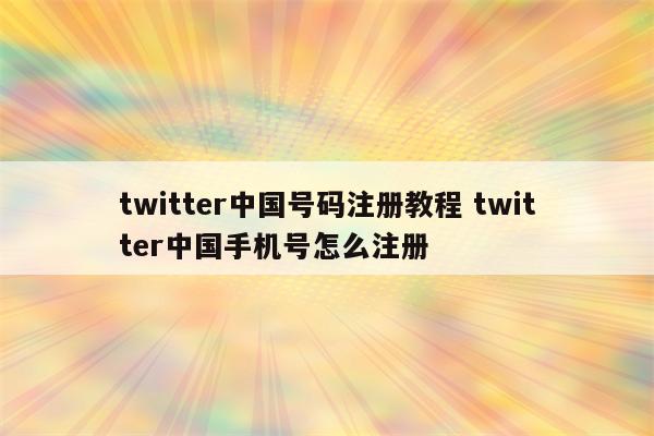 twitter中国号码注册教程 twitter中国手机号怎么注册