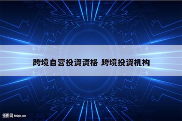 跨境自营投资资格 跨境投资机构