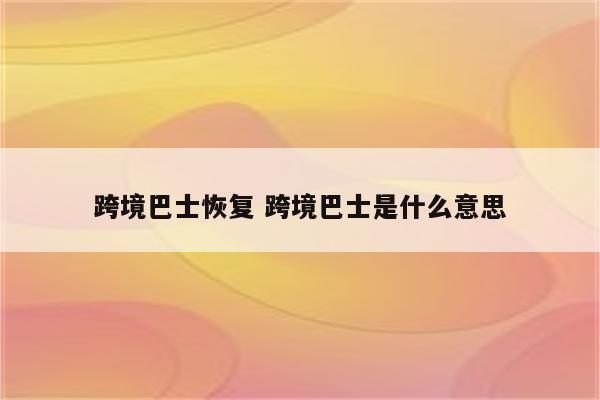 跨境巴士恢复 跨境巴士是什么意思