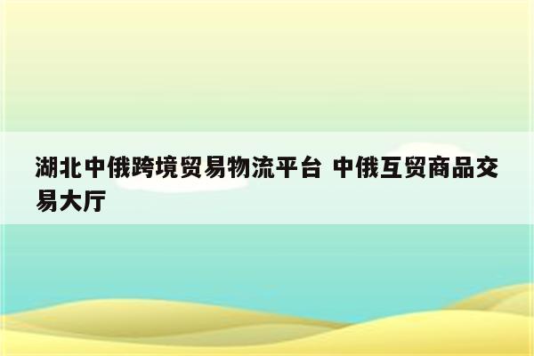 湖北中俄跨境贸易物流平台 中俄互贸商品交易大厅