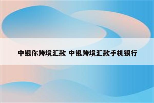 中银你跨境汇款 中银跨境汇款手机银行