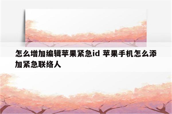 怎么增加编辑苹果紧急id 苹果手机怎么添加紧急联络人