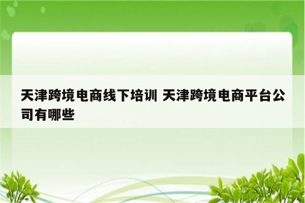 天津跨境电商线下培训 天津跨境电商平台公司有哪些