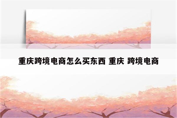 重庆跨境电商怎么买东西 重庆 跨境电商