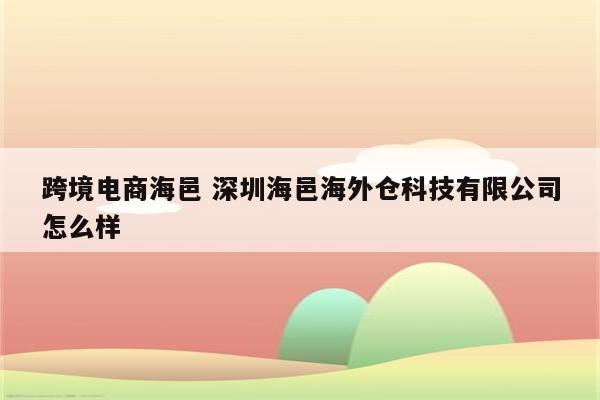 跨境电商海邑 深圳海邑海外仓科技有限公司怎么样