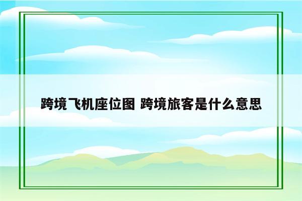 跨境飞机座位图 跨境旅客是什么意思