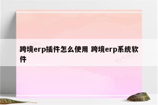 跨境erp插件怎么使用 跨境erp系统软件