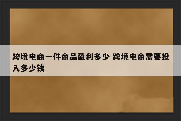 跨境电商一件商品盈利多少 跨境电商需要投入多少钱