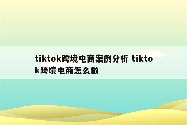 tiktok跨境电商案例分析 tiktok跨境电商怎么做