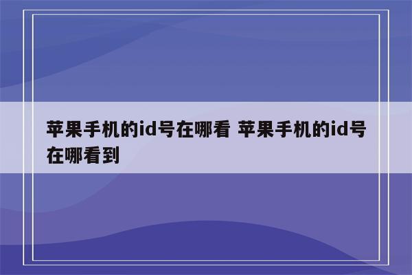 苹果手机的id号在哪看 苹果手机的id号在哪看到