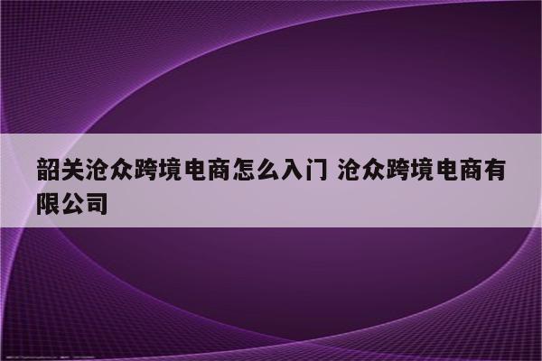 韶关沧众跨境电商怎么入门 沧众跨境电商有限公司
