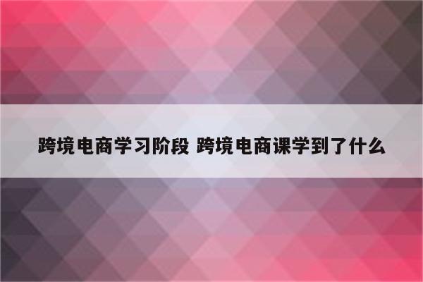 跨境电商学习阶段 跨境电商课学到了什么