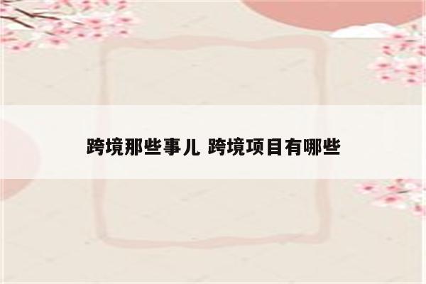 跨境那些事儿 跨境项目有哪些