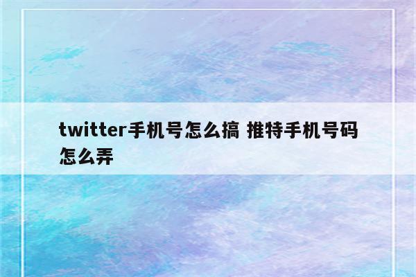 twitter手机号怎么搞 推特手机号码怎么弄