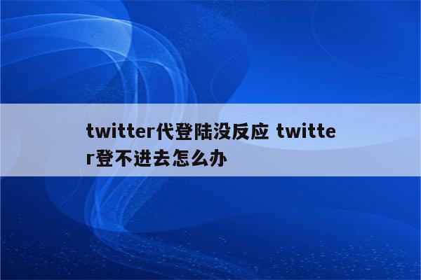 twitter代登陆没反应 twitter登不进去怎么办