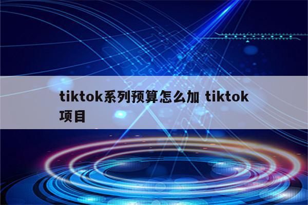 tiktok系列预算怎么加 tiktok项目