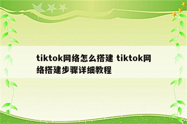 tiktok网络怎么搭建 tiktok网络搭建步骤详细教程