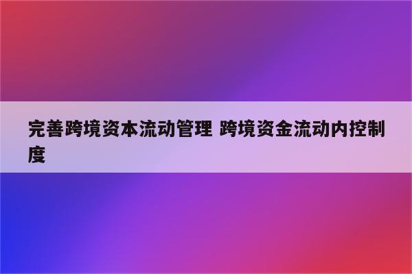 完善跨境资本流动管理 跨境资金流动内控制度