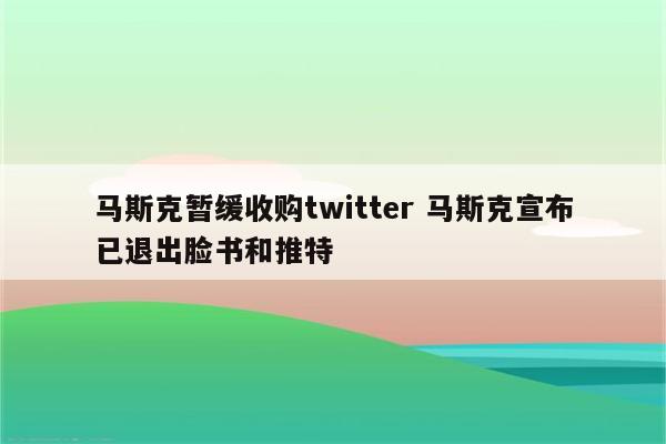 马斯克暂缓收购twitter 马斯克宣布已退出脸书和推特