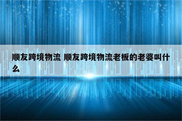 顺友跨境物流 顺友跨境物流老板的老婆叫什么