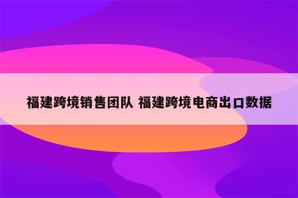 福建跨境销售团队 福建跨境电商出口数据