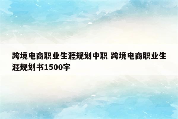 跨境电商职业生涯规划中职 跨境电商职业生涯规划书1500字