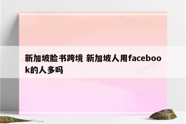 新加坡脸书跨境 新加坡人用facebook的人多吗