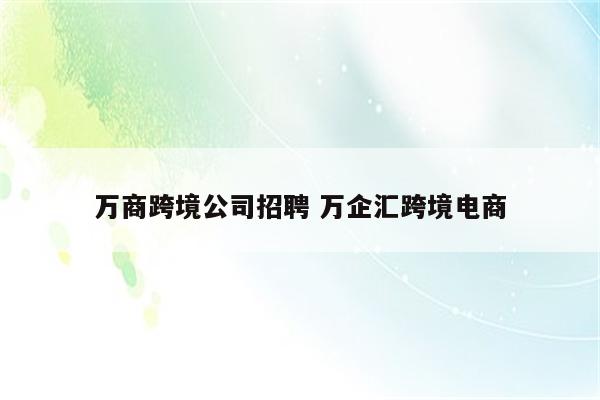 万商跨境公司招聘 万企汇跨境电商