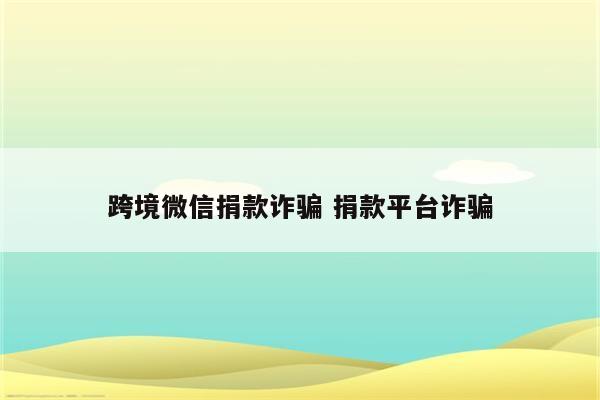 跨境微信捐款诈骗 捐款平台诈骗