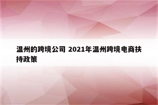 温州的跨境公司 2021年温州跨境电商扶持政策