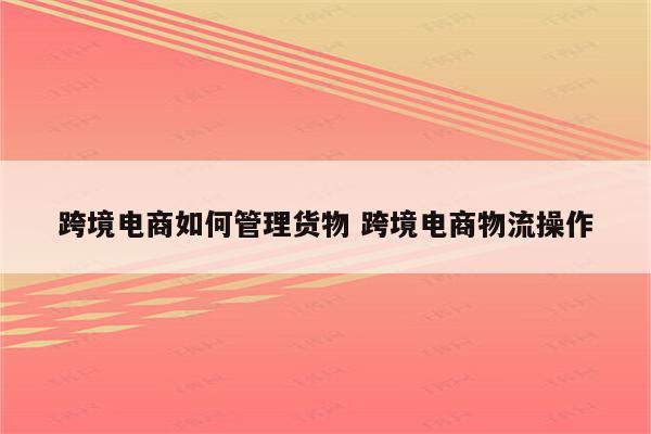 跨境电商如何管理货物 跨境电商物流操作