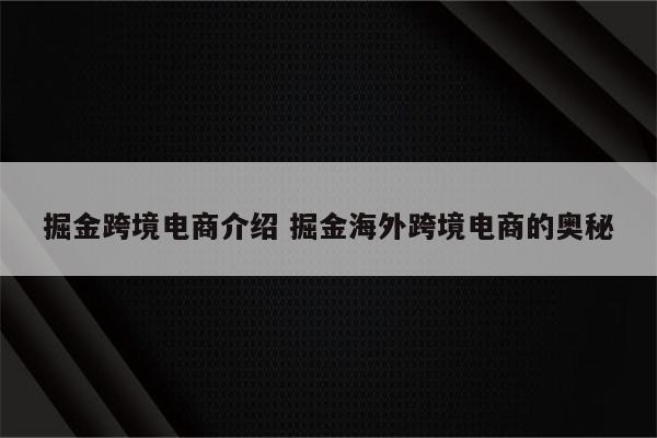 掘金跨境电商介绍 掘金海外跨境电商的奥秘